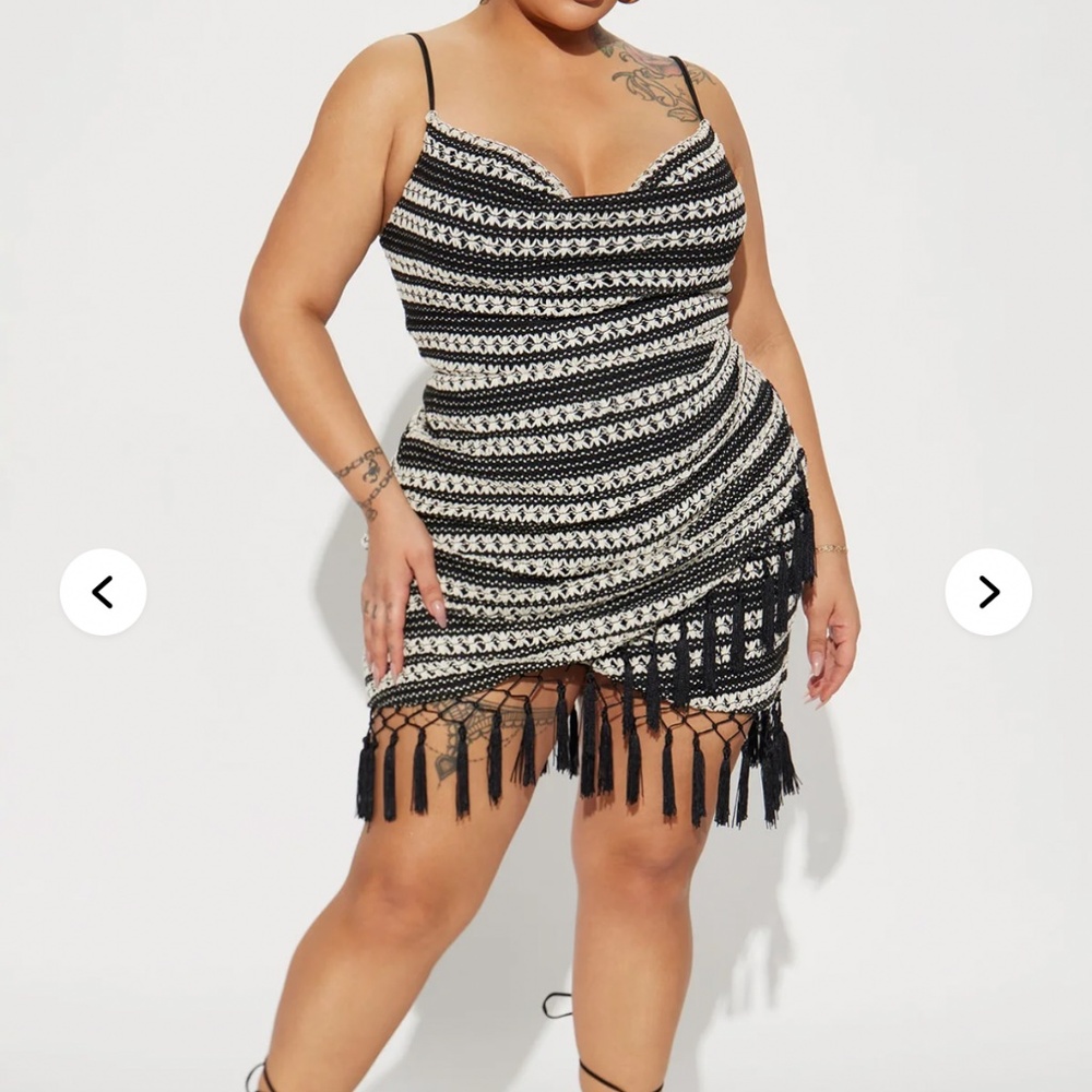 ✨✨✨ NWT -Fashion Nova Black and White Crochet Fringe Mini Dress✨✨✨